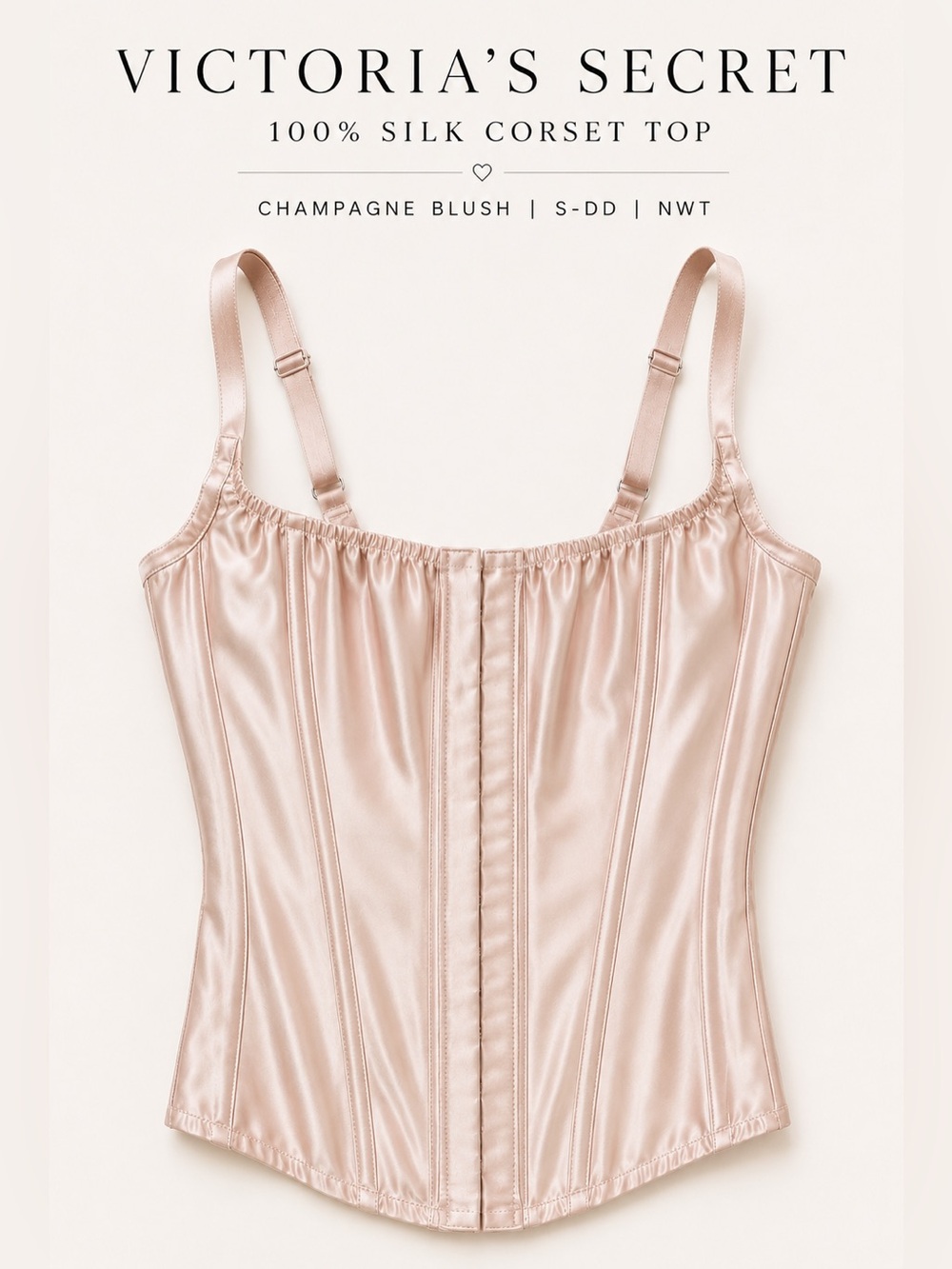 Victoria’s Secret 100% Silk Champagne, blush Corset Bustier Top NWT
